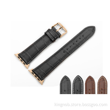 Leather Watch Strap Rose Gold Tang Clasp Adaptor For Apple Watch 38mm 42mm